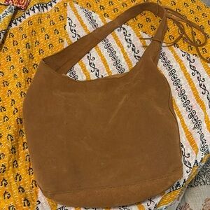 Suede camel shoulder bag